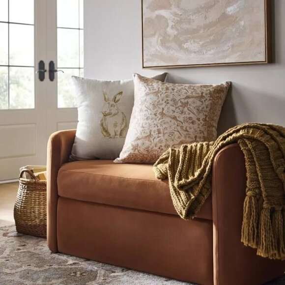 Threshold Studio McGee Embroidered Bunny Square Throw Pillow Linen/Brown -Target - Picture 2 of 5